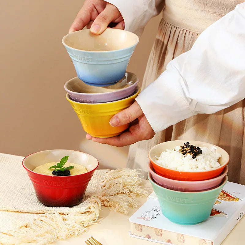 300ML Rainbow Gradient Color Dishes Rice Bowl Tableware Japanese Ramen Bowls Kitchen Dessert Salad Steamed Egg Bowl Tableware Oasis Select
