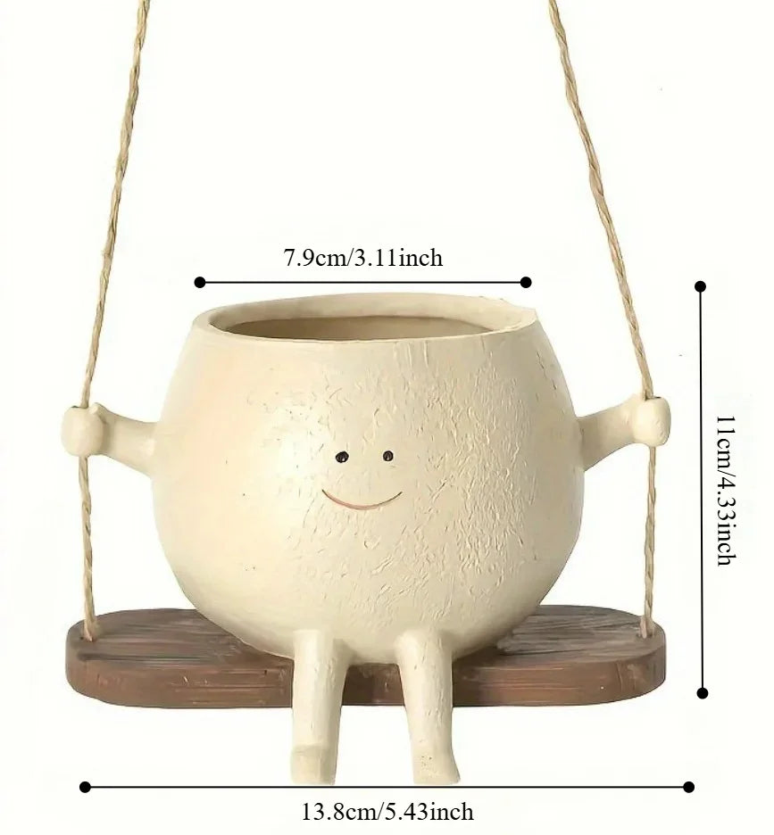 Face Planter Pot Hanging Resin Head Vase Swinging Succulent Indoor Home Decor String Pearls Flower Pot Gift Oasis Select