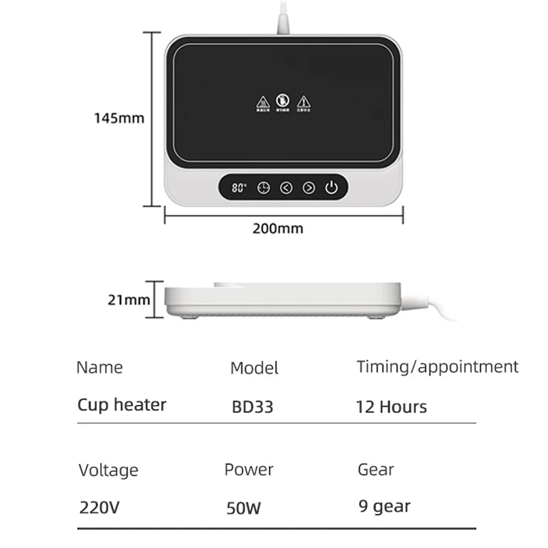URGGU 50W Mug Warmer – 9-Speed Electric Heating Coaster 220V