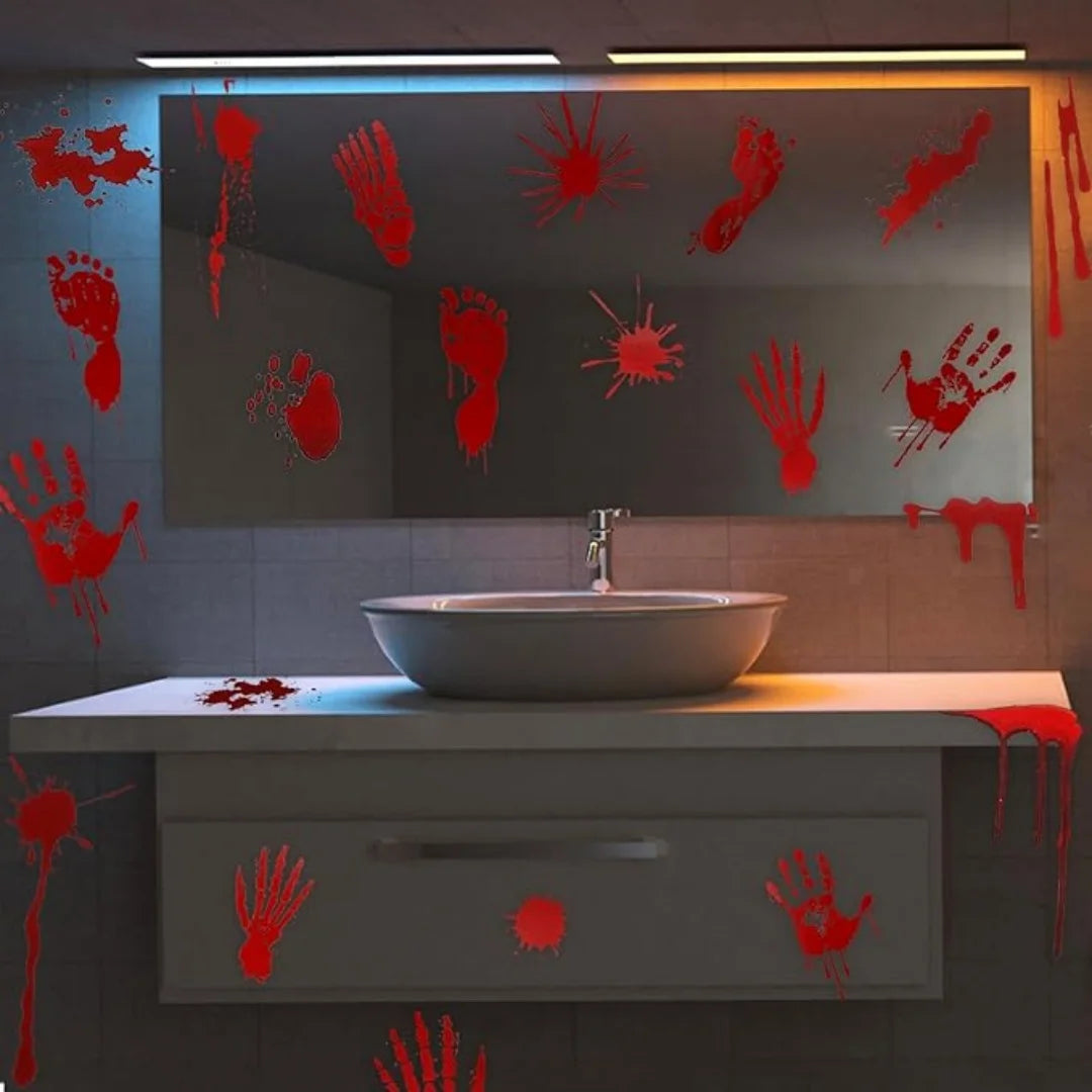 Halloween Wall Doors Windows Stickers Blood Handprint Footprint Skull Pattern Halloween Party Scene Decor Supplies Horror Props Oasis Select