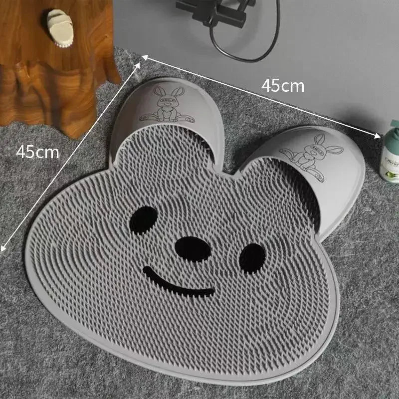 Bathroom Shower Anti Slip Mat Rabbit, Circular Massage Foot Mat, Back Suction Cup,Foot Scrubber, Back Scrubber, Anti Fall Device Oasis Select grey 45cmX45cm