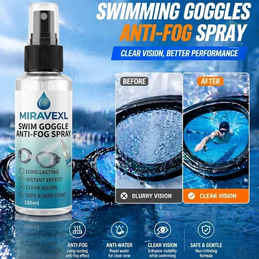 MIRAVEXL Swim Goggles Anti-Fog Spray Defogger Lens Cleaner for Diving Mask Swimming Glasses with Free Cleaning Cloth Oasis Select