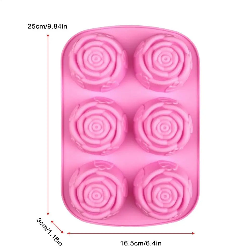 3D Rose Ice Molds Ice Cubes Trays Make 6 Grids DIY Handmade Ice Ball Maker Silicone Cake Mold Bakeware Baking tool Ice Moulds Oasis Select Pink
