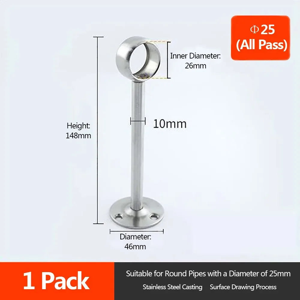 Stainless Steel Pipe Bracket 19/22/25mm | Wardrobe & Curtain Rod