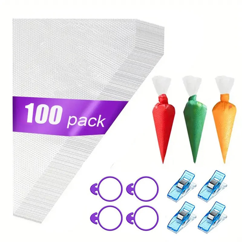 100pcs Decorated Bag Set with 4 Pastry Bag Ties, Clips Disposable Piping Pastry Bag for Decorating Cookie Baking Bags Set Tools Oasis Select