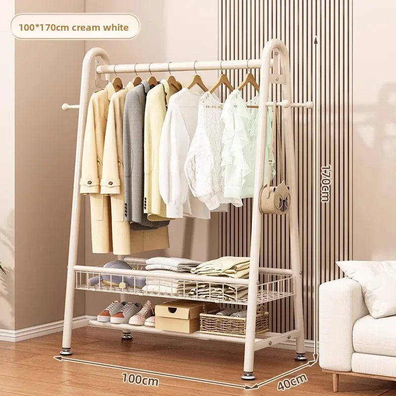 Simple Coat Rack Floor-to-ceiling Indoor Drying Rack Storage Rack Household Bedroom Floor-to-ceiling Clothes Rack Hanger Oasis Select Milk White 100-170-B