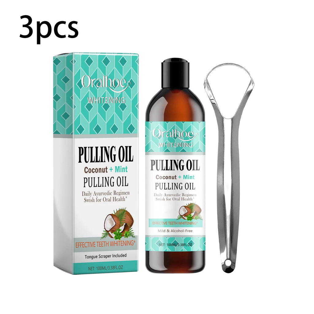 Coconut Mint Pulling Oil Mouthwash Kit With Tongue Scraper Fresh Oral Breath Odor Removal Alcohol-Free Whiten Tool Mouth Care Oasis Select 300ml boxed One Unit adults