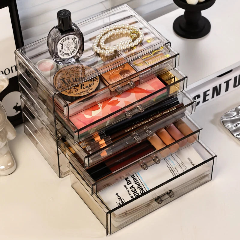 1pc Desktop Drawer Style Acrylic Transparent Black Cosmetics Storage Box Desktop Stackable Office Supplies Skincare Organizer Oasis Select