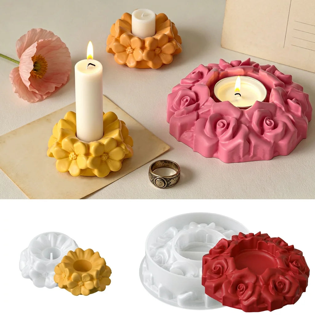 Silicone Candle Holder Mold Delicate Flower Wreath Candle Mold Plaster Craft Mold Elegant For Diy Crafting Table Decoration Home Oasis Select