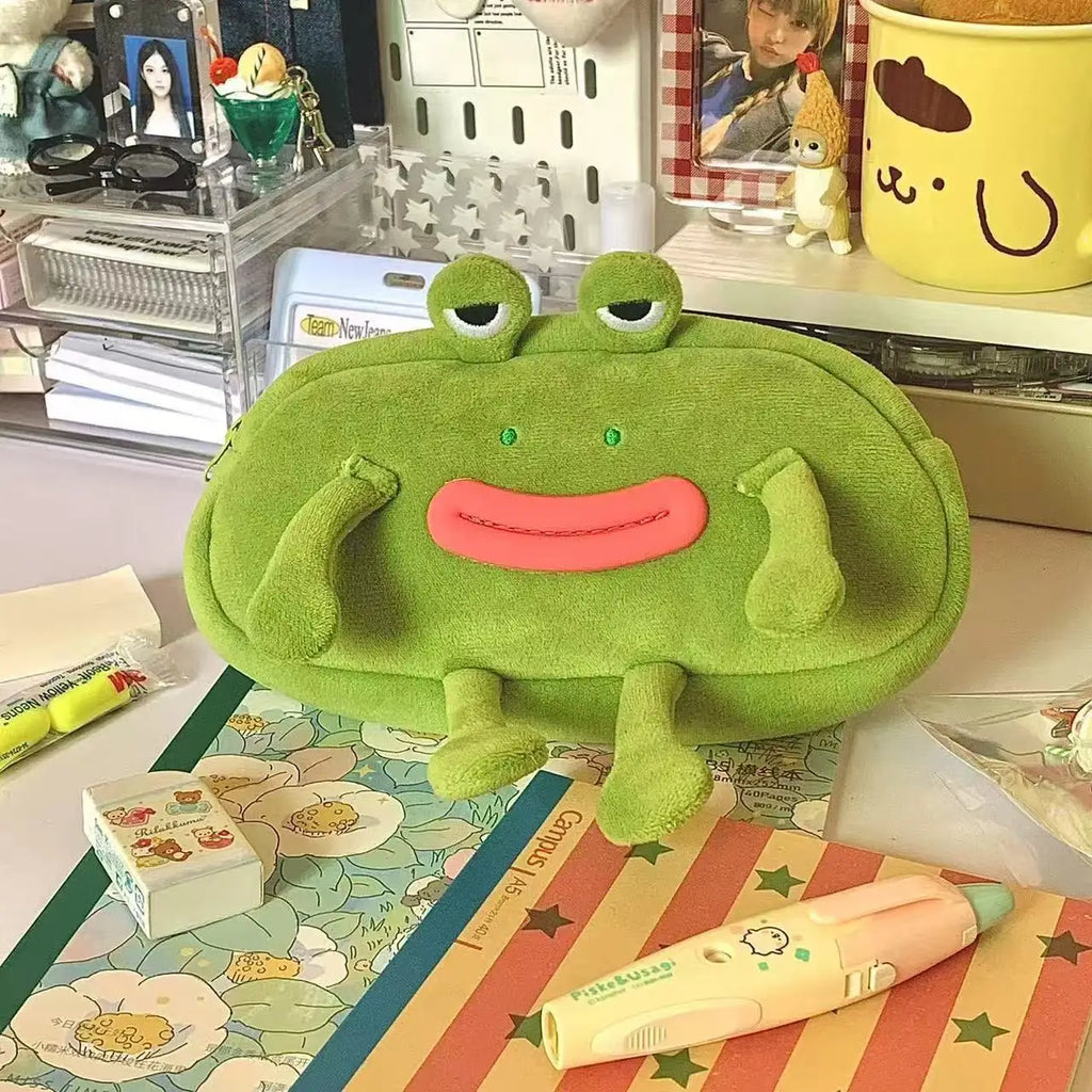Fun and Funny Big Mouthed Frog Plush Pencil Case Ugly and Cute Large Capacity Stationery Bag Oasis Select