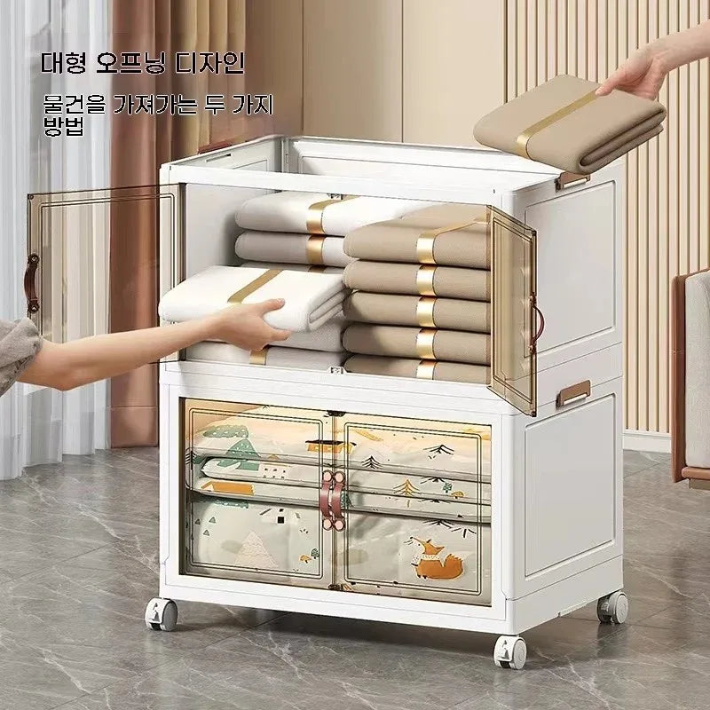 3/4/5 Layers Multifunction Folding Living Room Cabinet Closet Organizer With Wheel Stackable Sundries Large Capacity Storage Box Oasis Select