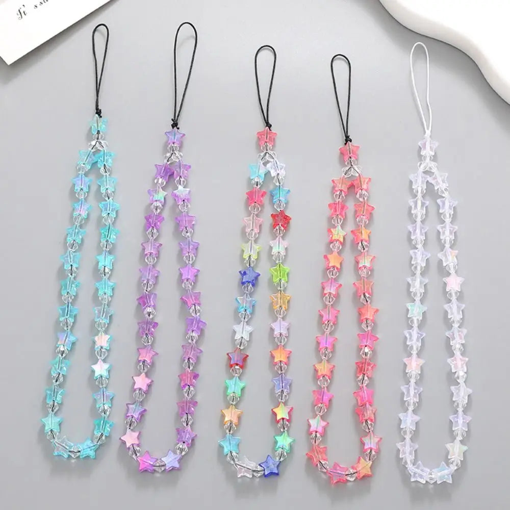 Cute Star Beaded Phone Chain Acrylic Beaded Korea Phone Pendant Lovely Coloful Anti-Lost Phone Chain Hanging Jewelry Girl Gift Oasis Select