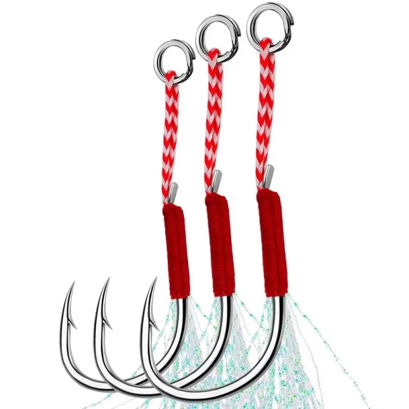 3-18pcs High carbon steel single hook Carbon SteeAngle Barbed Thread Feather Lure Fishing TackleSlow Jigging Sea Pesca Fishhook Oasis Select 3pcs 12