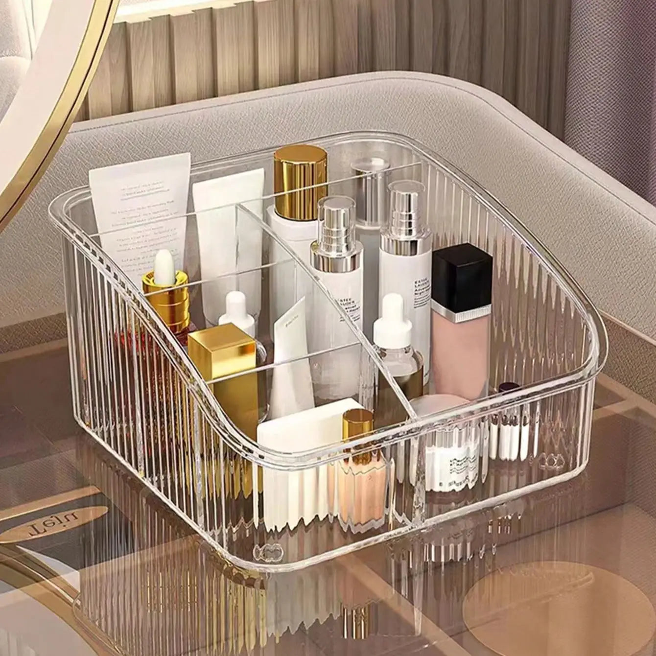 Desktop Five Grid Storage Box, Transparent Trapezoidal Acrylic Dressing Table, Household Lipstick And Cosmetics Sorting Box Oasis Select