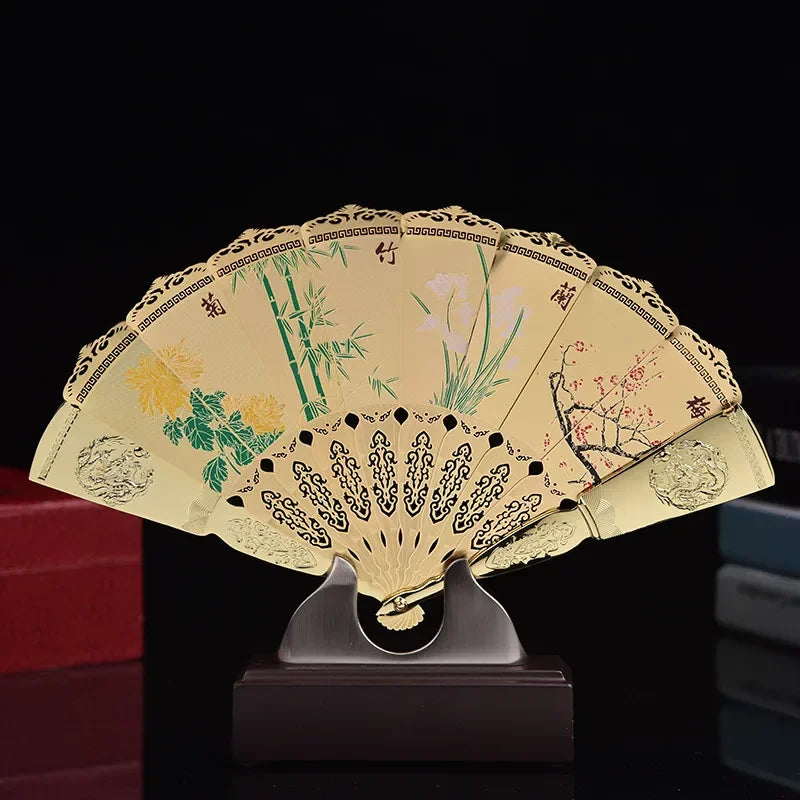 Chinese Style Features Peking Opera Mask Golden Fan Decoration Folk Peking Opera Mask Arts and Crafts Fan Oasis Select D