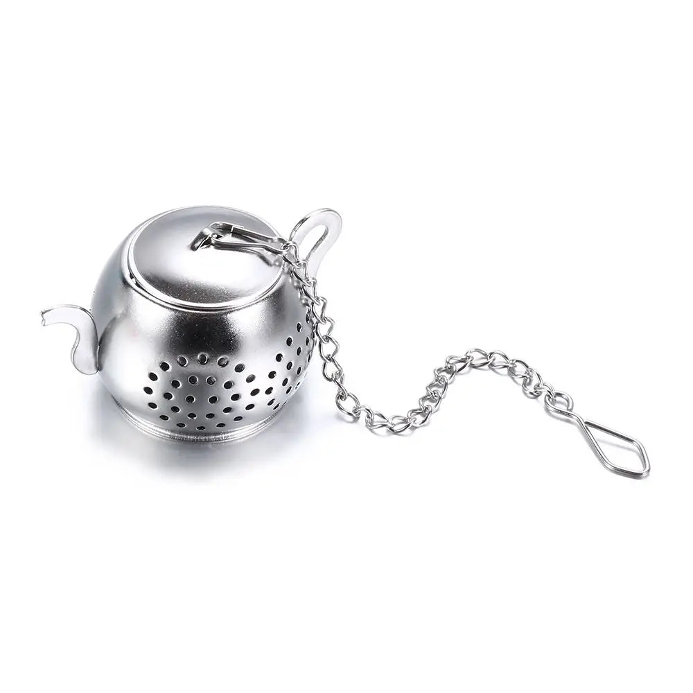 Stainless Steel Teapot Shape Herbal Spice Filter Diffuser Tea Strainer Loose Tea Infuser with Chain Kitchen Gadget Teaware Oasis Select silver