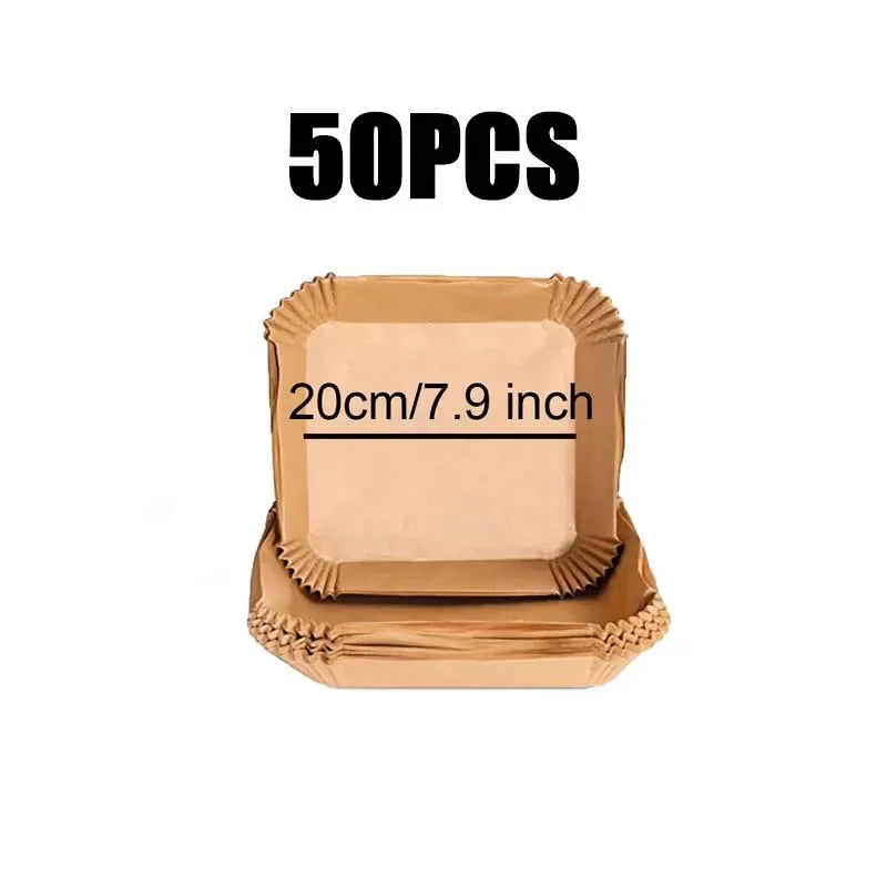 50/100pcs Square Airfryer Papers Non-Stick Disposable Paper Large Air Fryer Disposable Food Householdr Kitchen Oil Absorbing Oasis Select 50pcs-Square