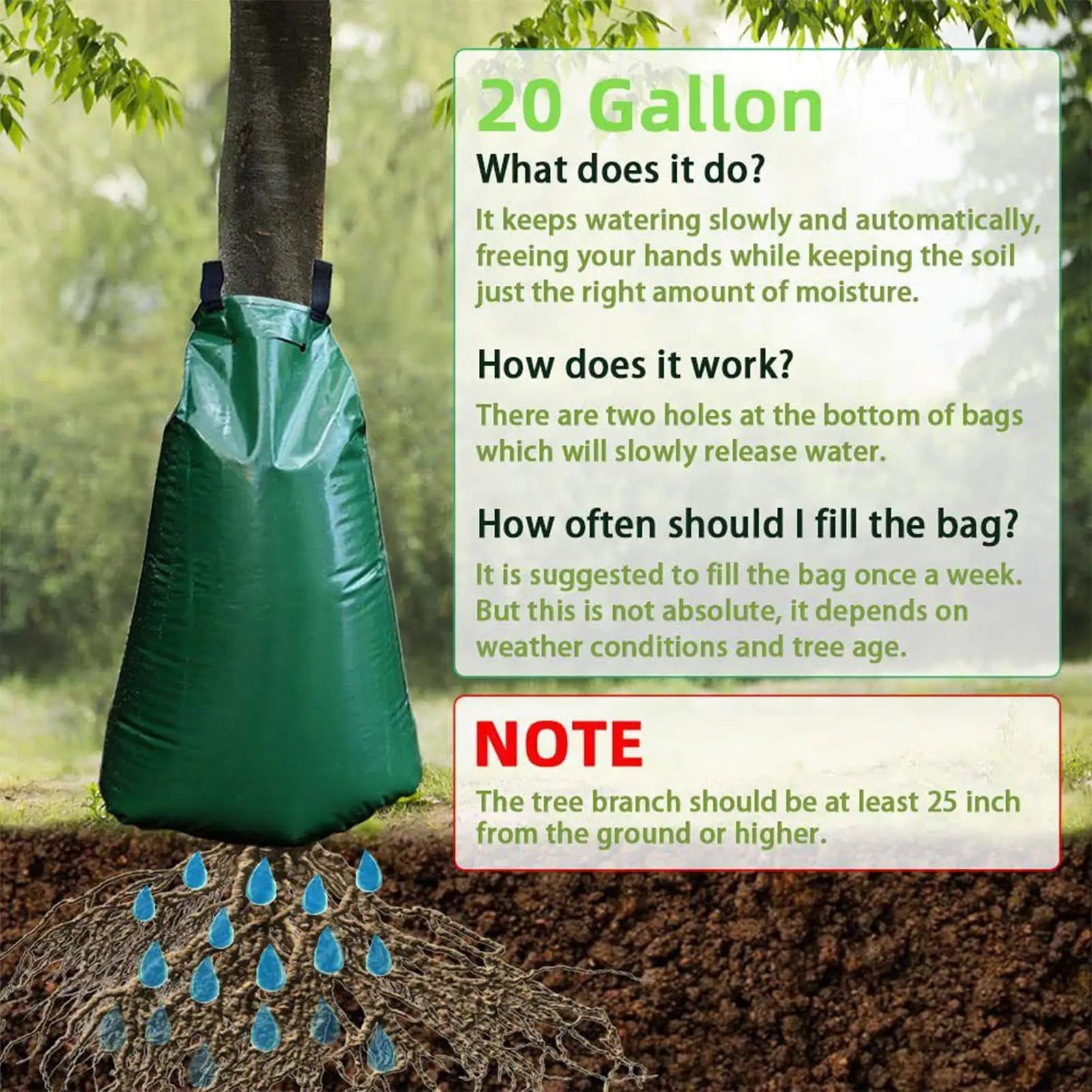 2PCS 20 Gallon Reusable Tree Watering Bag Slow Release Irrigation Drip System for Lawn & Garden Care Oasis Select