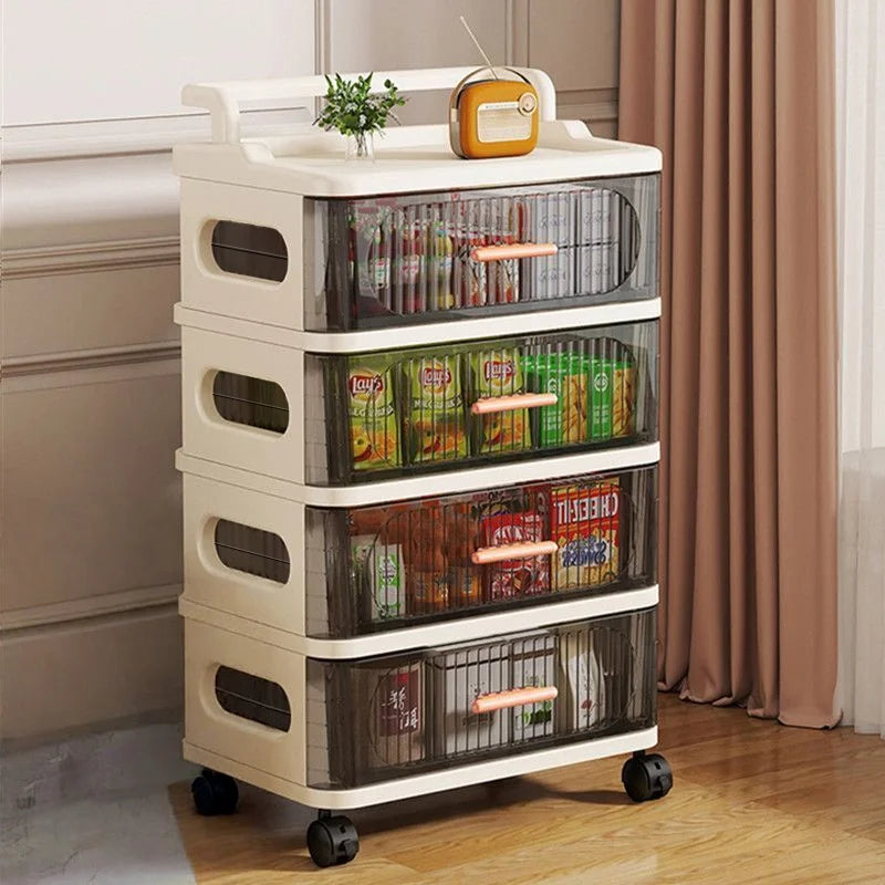 Drawer-style storage cabinet - A household portable storage unit for storing snacks and miscellaneous items in multiple layers. Oasis Select