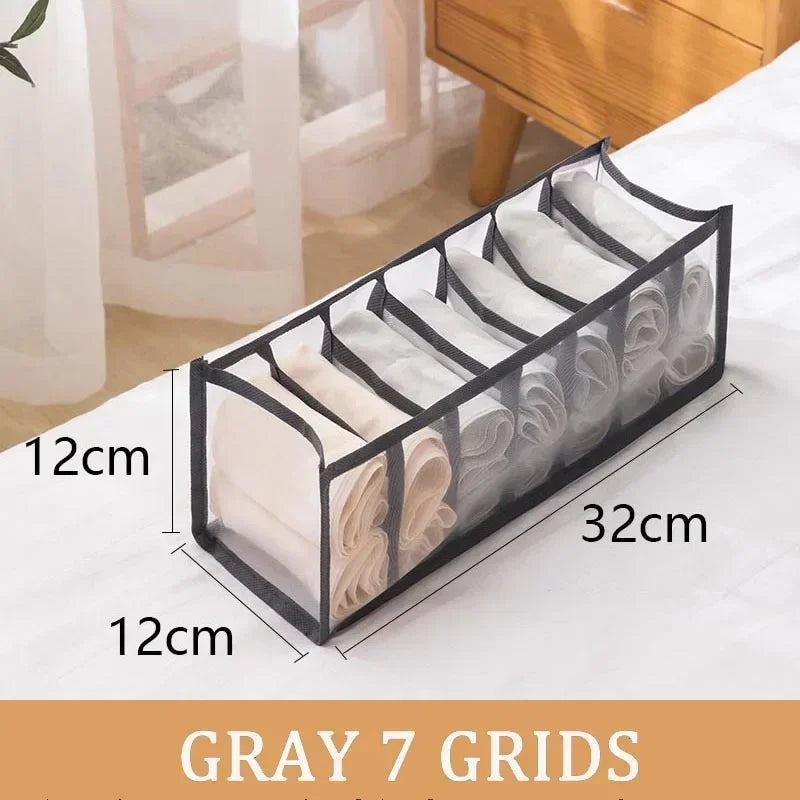 Folding Storage Pouch Laundry Organizer in The Closet Underwear Drawers Storage Bedroom Cabinet Socks Bra Storage PantsOrganizer Oasis Select grey 7 girds 1