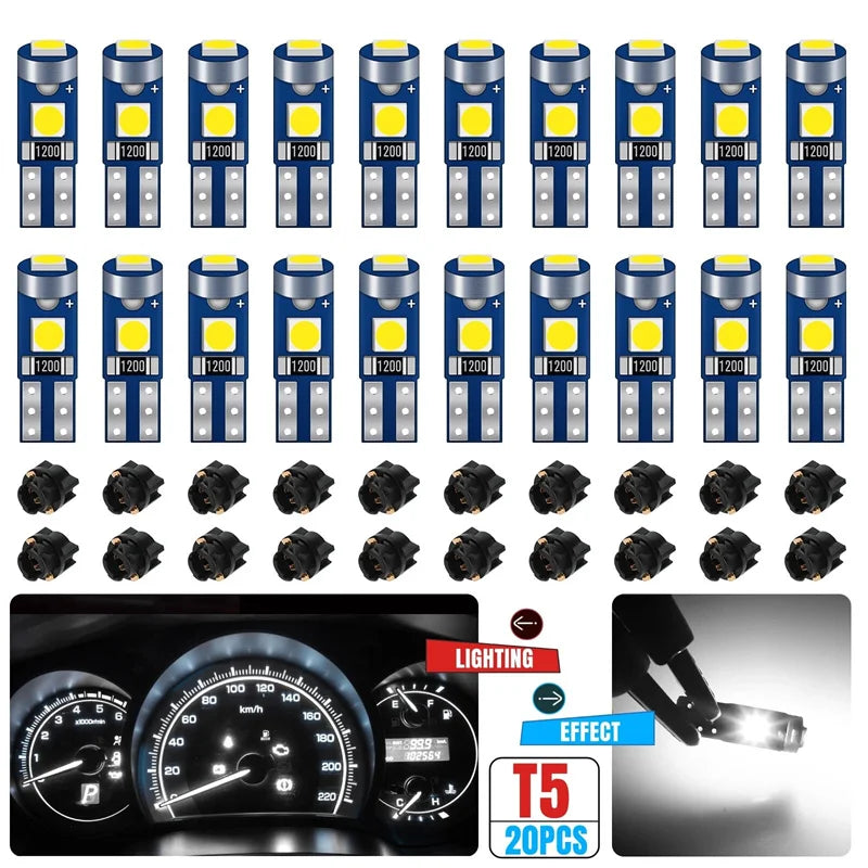 20Pcs 12V Canbus T5 58 74 286 W1.2W 3030 LED 3SMD Wedge LED Light Car Dashboard Instrument Panel Lamp Bulb Oasis Select Default Title