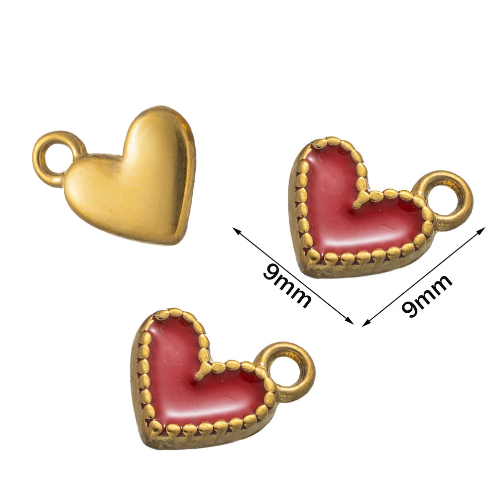5pcs Gold Stainless Steel Pink Heart Enamel Charms Dangle Pendant for DIY Bracelet Necklace Earrings Supplies Jewelry Making Oasis Select Red