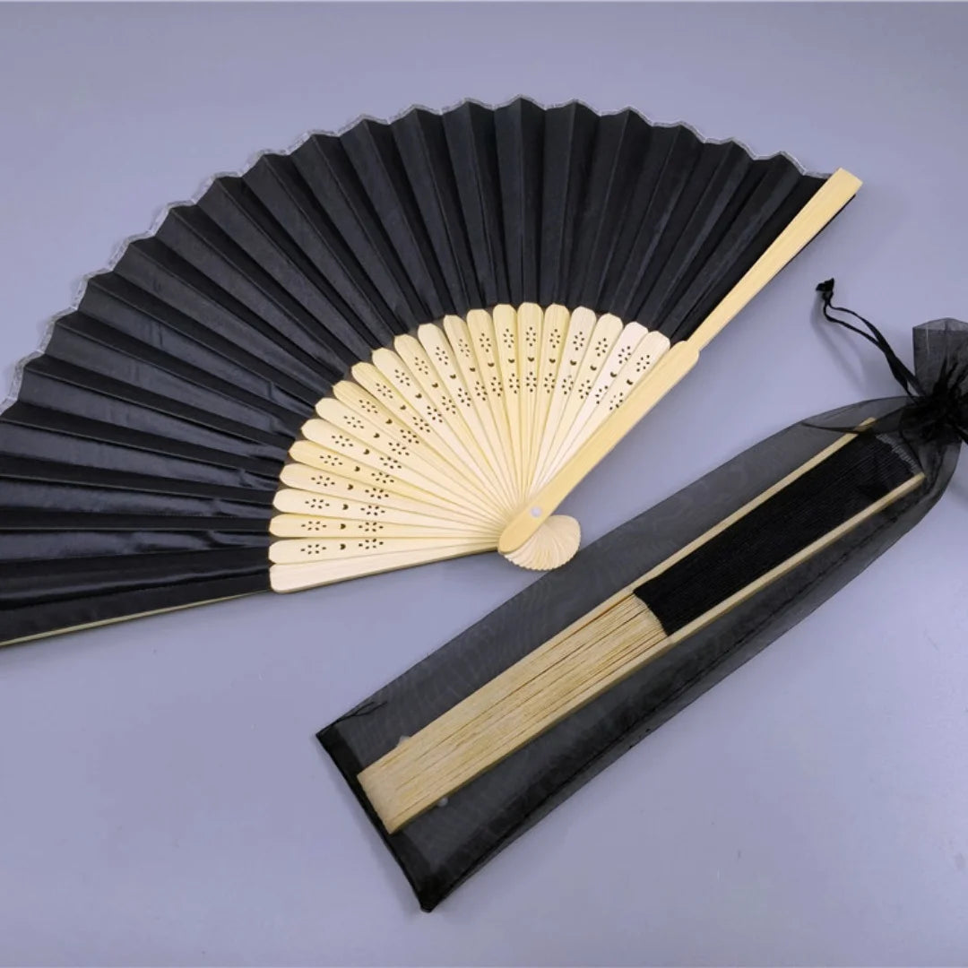 Hand Folding Fan with Organza Bag Bridal Shower Kids Christestening Favors Wholesale Bamboo Fabric Handheld Fans Oasis Select