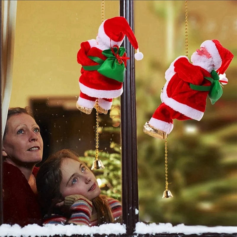 Santa Claus Climbing On Rope Decoration Electric Automatic Plush Dolls Toys For Home Wall Windows Hanging Ornament Oasis Select