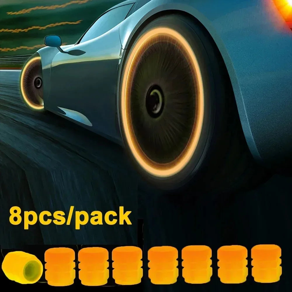 4/8/16/24pcs Tire Valve Caps Motorcycle Bike Wheel Nozzle Dustproof Tyre Valve Stem Fluorescent Night Glowing Car Accessories Oasis Select 8pcs (Orange)