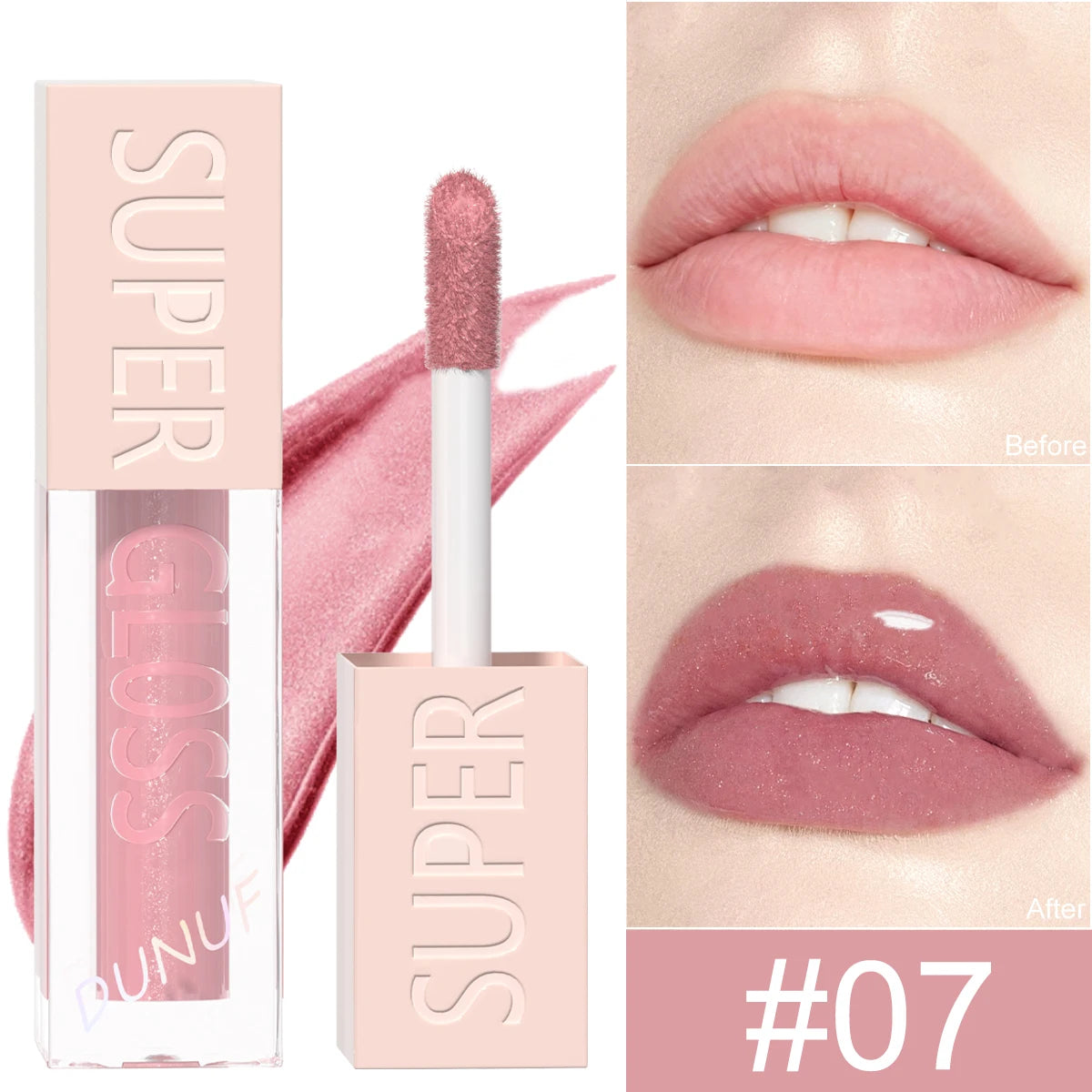 DUNUF 1PCS High-shine Lip Gloss Shimmer Pearlescent Lipstick Easy to Color Waterproof Sweat-proof Non-stick to Cup Non-fading Oasis Select 07
