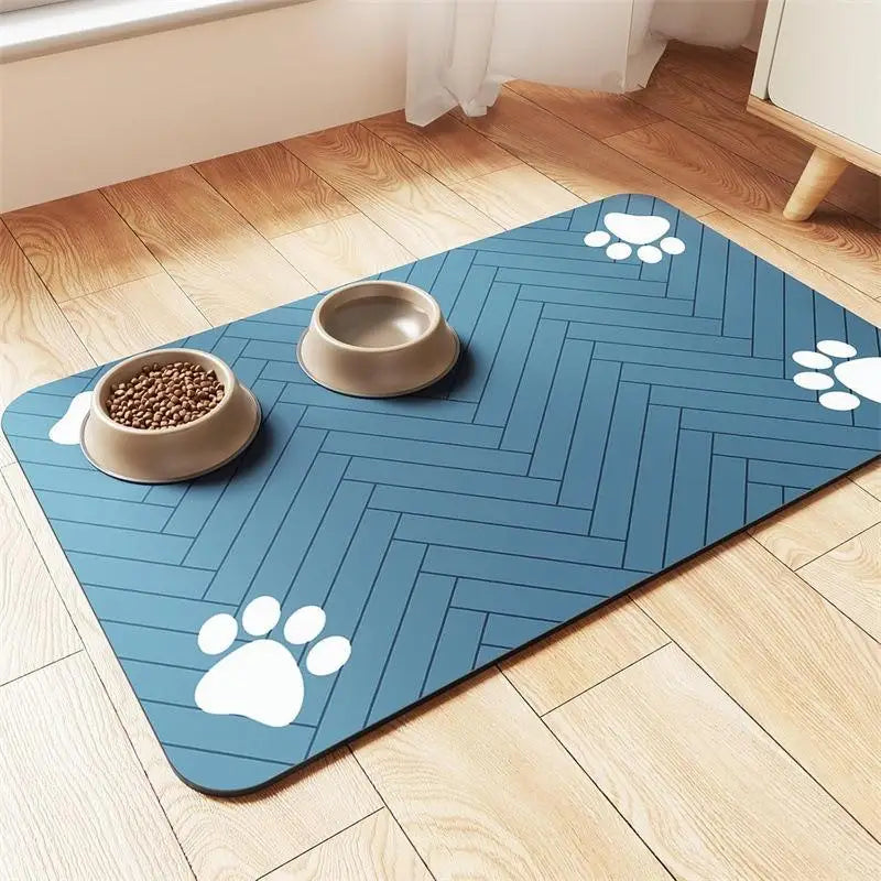 Pet Feeding Mat-Absorbent Pet Placemat For Food And Water Bowl With Waterproof Rubber Backing Quick Dry Water Mat For Dog Cat Oasis Select Blue