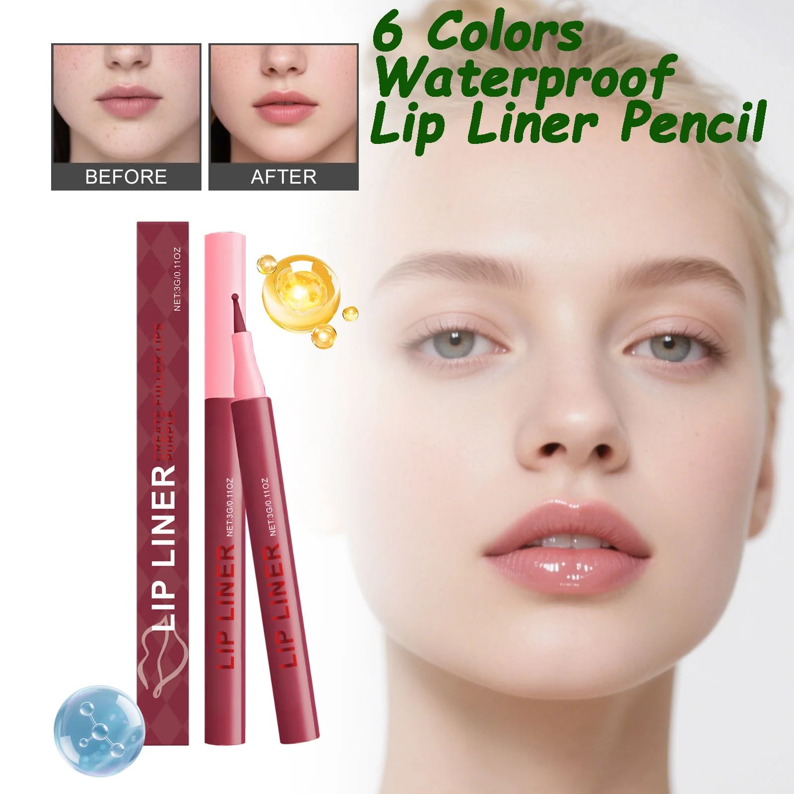 Waterproof Matte Lip Liner Pencil Long Lasting Smudge-Proof Highly Pigmented Lip Liner Moisturising Contouring Makeup 6 Colors Oasis Select