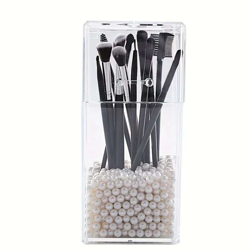 Clear Acrylic Square Pen Holder Desktop Organizer for Pens Pencils Makeup Brushes Office School Home Storage Decorative Box Oasis Select H09-02