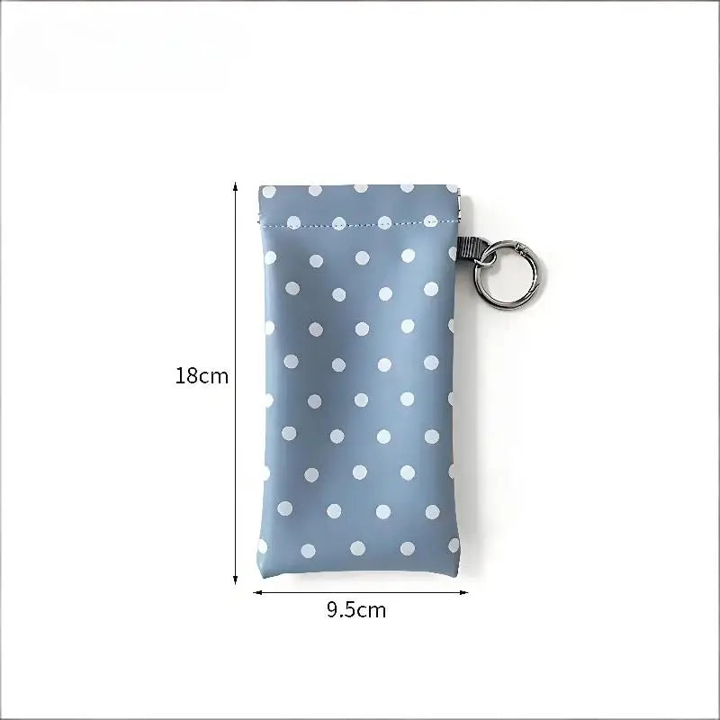 Polka Dot PU Leather Eyeglass Pouch with Keychain | Soft Case Eyeglass Pouch Case Oasis Select Blue