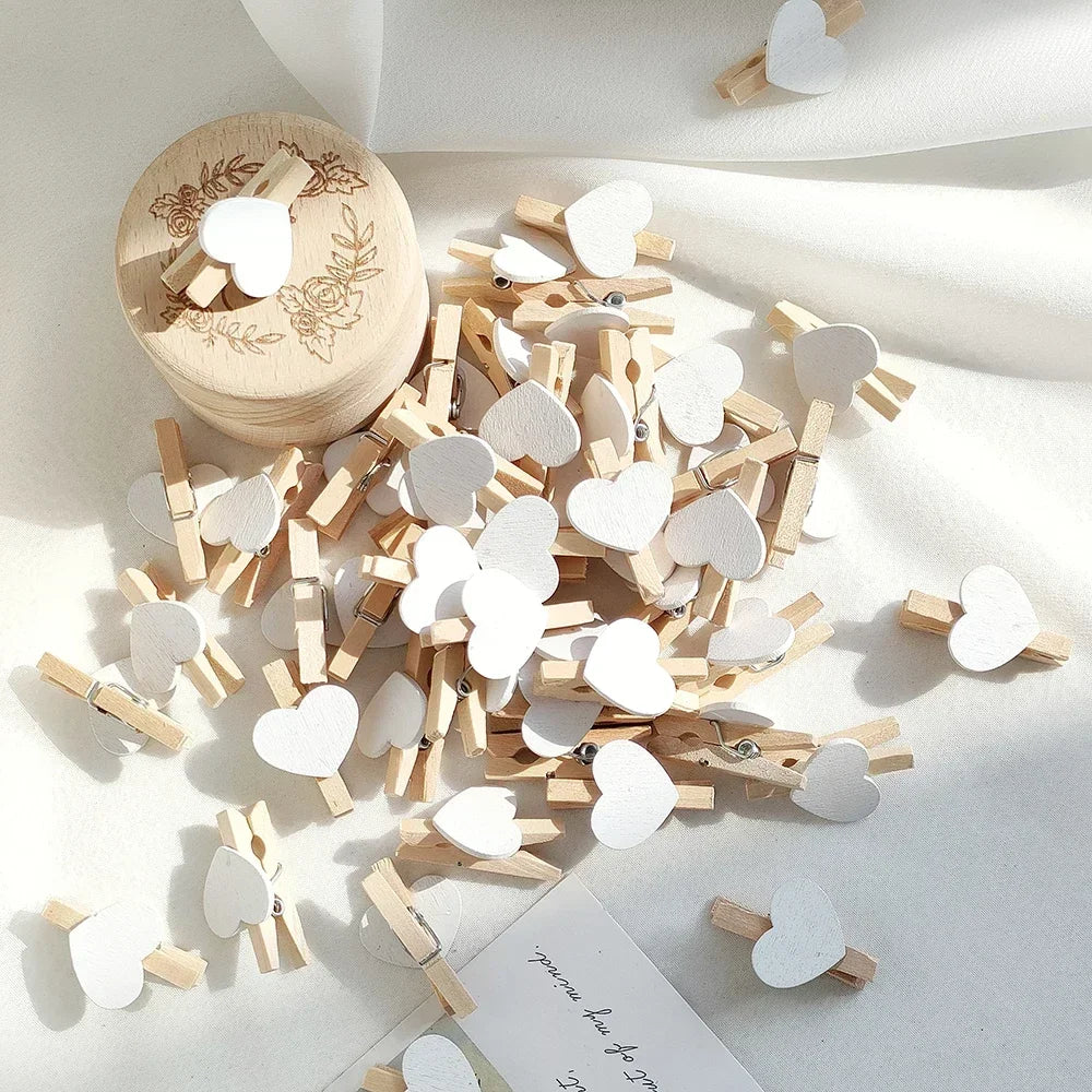 10/50pcs Red Heart Love Wooden Clothes Photo Paper Peg Pin Mini Clothespin Postcard Clips Home Wedding Valentine's Day Decorati Oasis Select White 50pcs