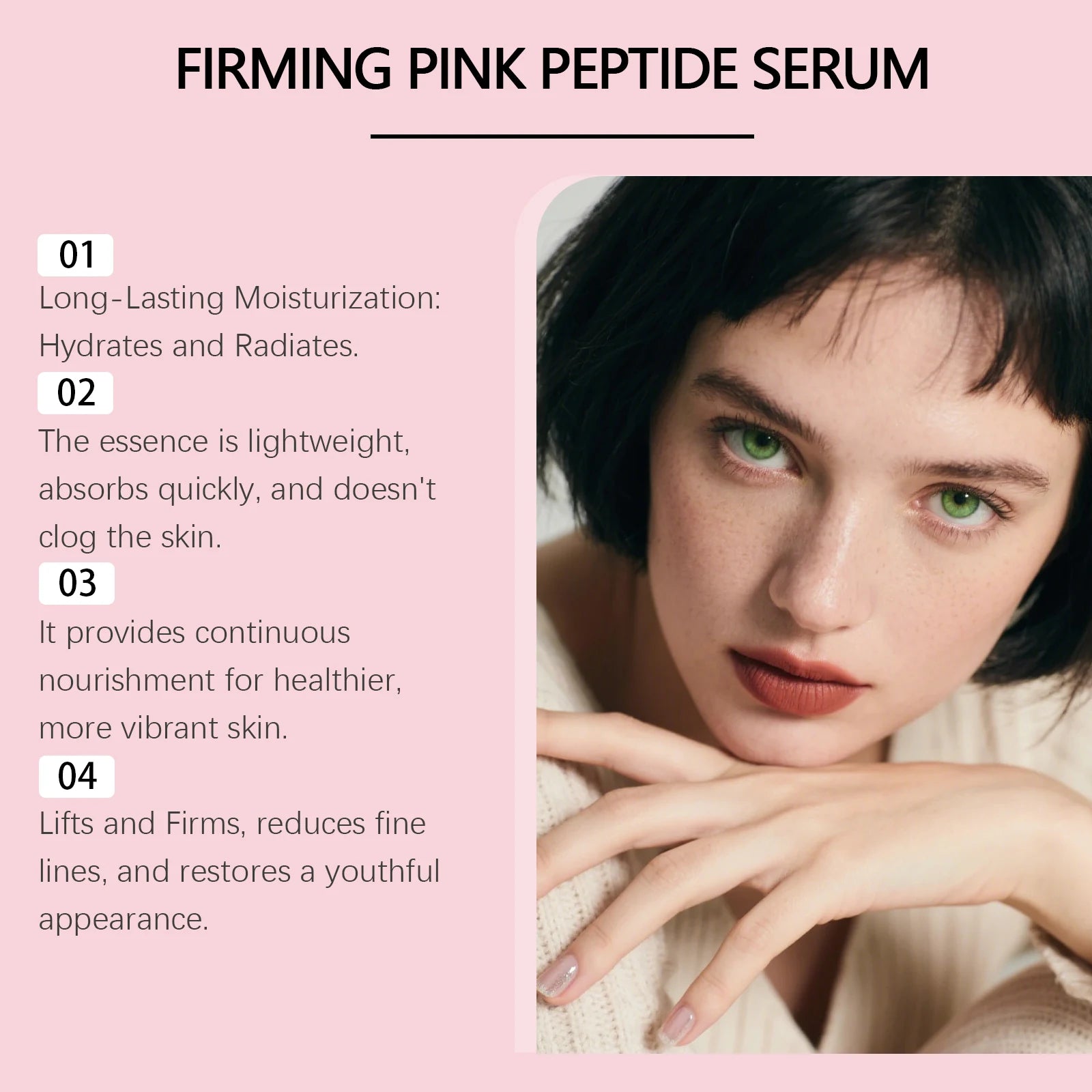 Firming Pink Peptide Serum Lifting Firming Smoothing Wrinkles Deep Hydration Soothing Brightening Skin Collagen Facial Serum Oasis Select