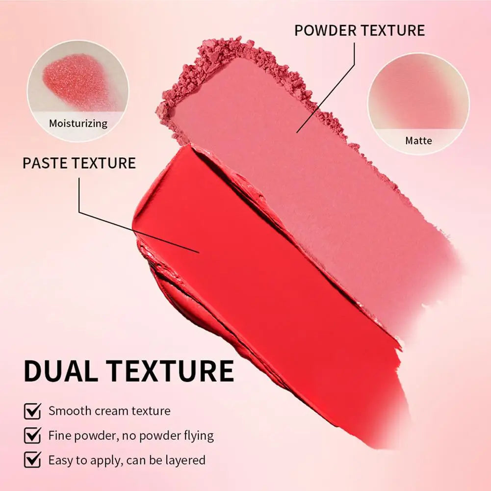 Dual Cream & Powder Blush Palette – Peach Pink, Long-Lasting