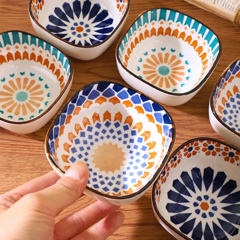 6pcs Ceramic Bohemian Spice Dish, Salad Bowl, Snack Dish, Fruit Platter for Home Restaurant, Party Gathering, BBQ Sauce Dish Oasis Select