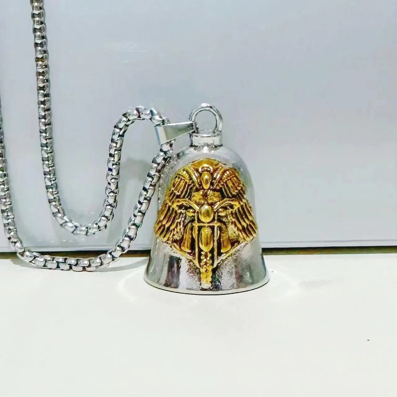Fashionable Angel Wings Motorcycle Bell Pendant Keychain Punk Rock Men's Riding Party Amulet Exorcism Jewelry Oasis Select