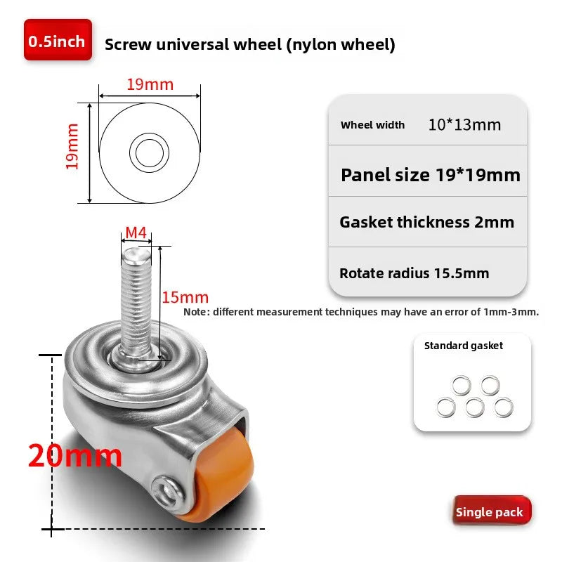 4PCS Car Swivel Casters 360 Degrees Heavy Duty Wheel Caster 0.5 Inch Wear Resistant Mute Heavy Trolley Wheels Red Swivel Castor Oasis Select 4pcs D