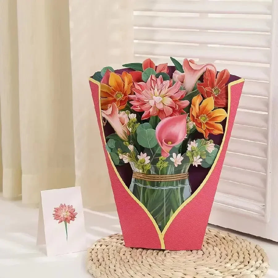 1/3/5/10PCS Paper Flower Bouquet Card 3D Pops-up Bouquet Forever Paper Hand Bouquet Valentine's Day Gift Mother's Day Cards Oasis Select Dalia Right Flower 3PCS
