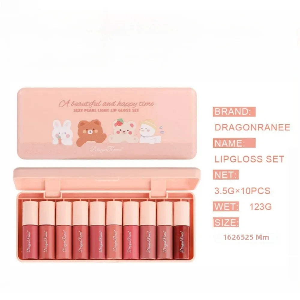 Dragon Ranee 10-Color Lip Gloss Set – Mirror Finish & Long-Lasting