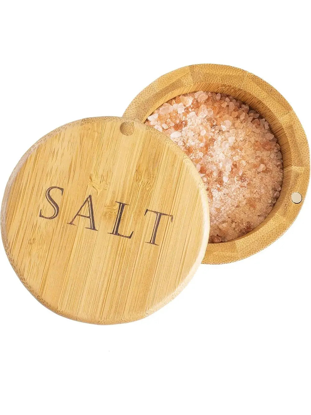 1pc Bamboo storage box with magnetic twist-off lid, salt engraving on the lid. Oasis Select Light Yellow