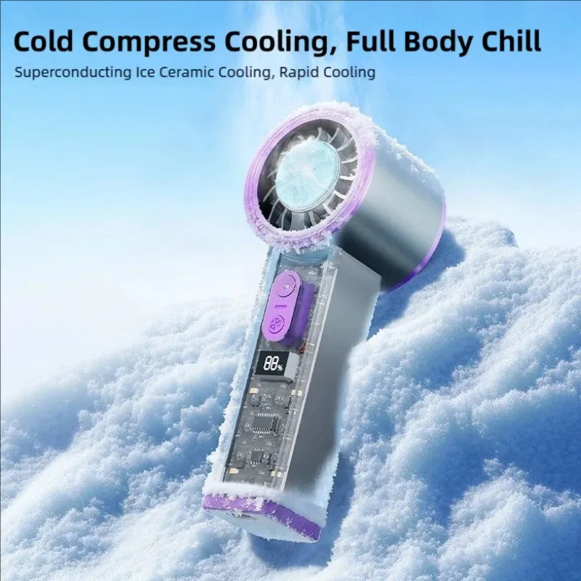 Transparent Mecha Semiconductor Cooling Fan 100 Speed 2000mAh Cold Compress Brushless Motor LED Light Portable Handheld Fan Oasis Select