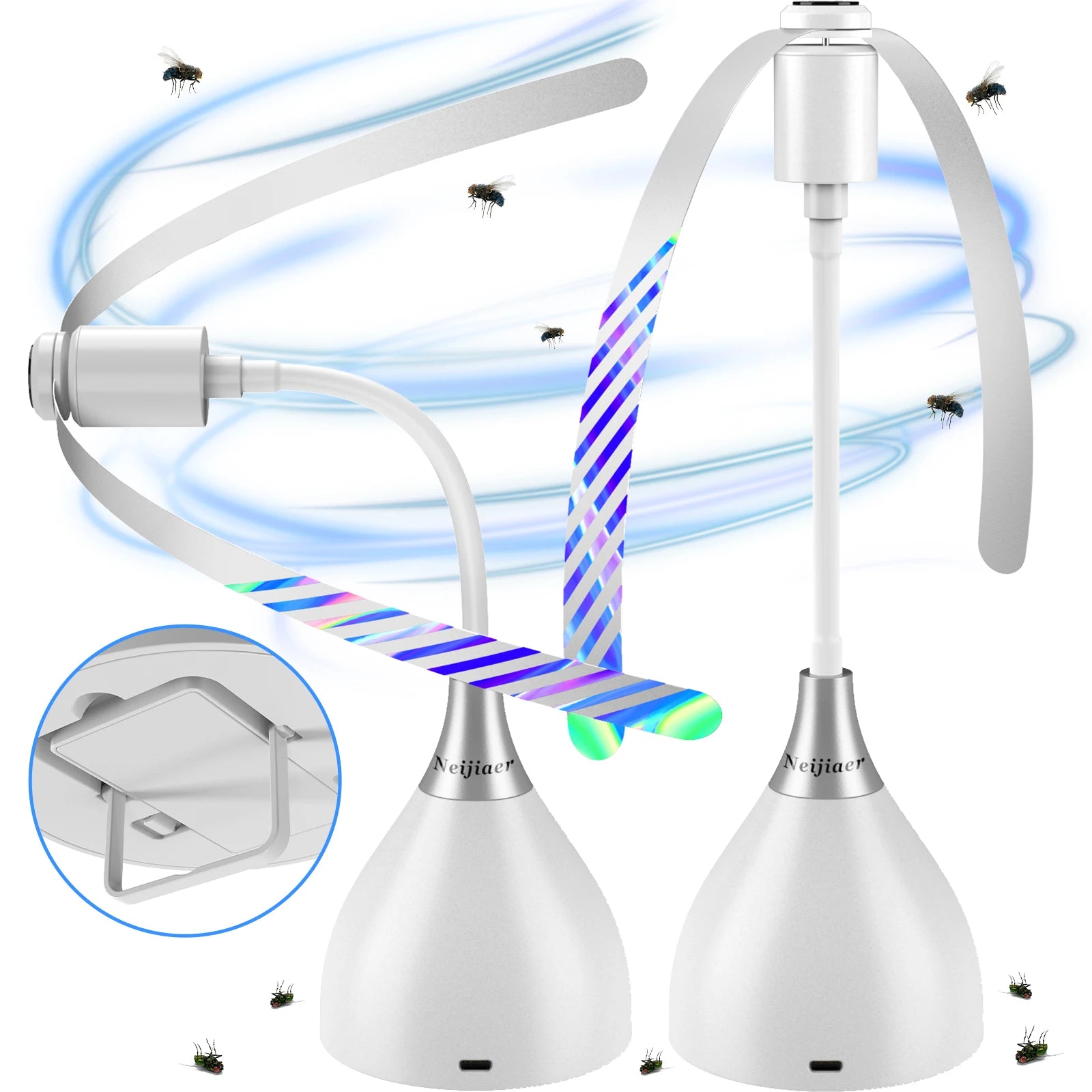 Fly Fans for Tables, Fly Repellent Fan with Soft Blades, USB or Batteries Powered, Soundless and Portable, for Picnic BBQ Party Oasis Select 2pcs-White