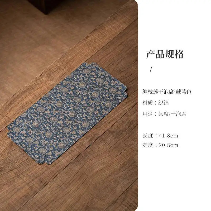 Brocade Wrapped Lotus Tea Mat Chinese Zen Waterproof Table Dry Tea Mat Home Tea Room Exquisite Tea Mat Oasis Select Mat - Dark Blue