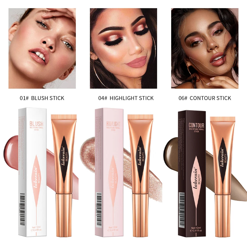 Multi-use Stick Bronzer Blusher Beauty Highlighter Blush Liquid Face Bronzer Natural Contouring Wand Stick Applicator Makeup Oasis Select SET 2