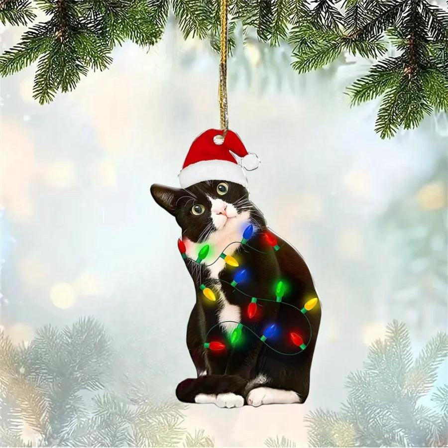 Charming Black Cat Christmas Ornament 2D Acrylic Hanging Decor for Tree Car Mirror Keychain Kid Xmas Gift Holiday Party Supplies Oasis Select