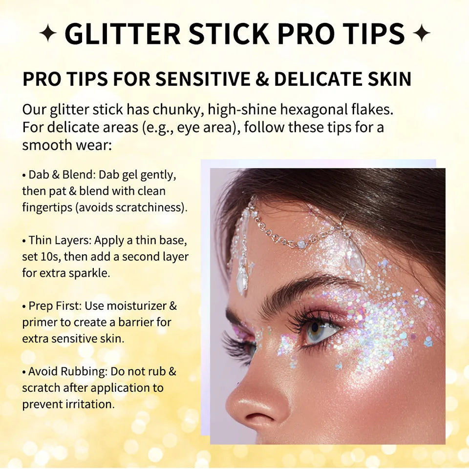 15gBody & Face Glitter Stick, Color Shimmer Gel Party Highlight Makeup Oasis Select