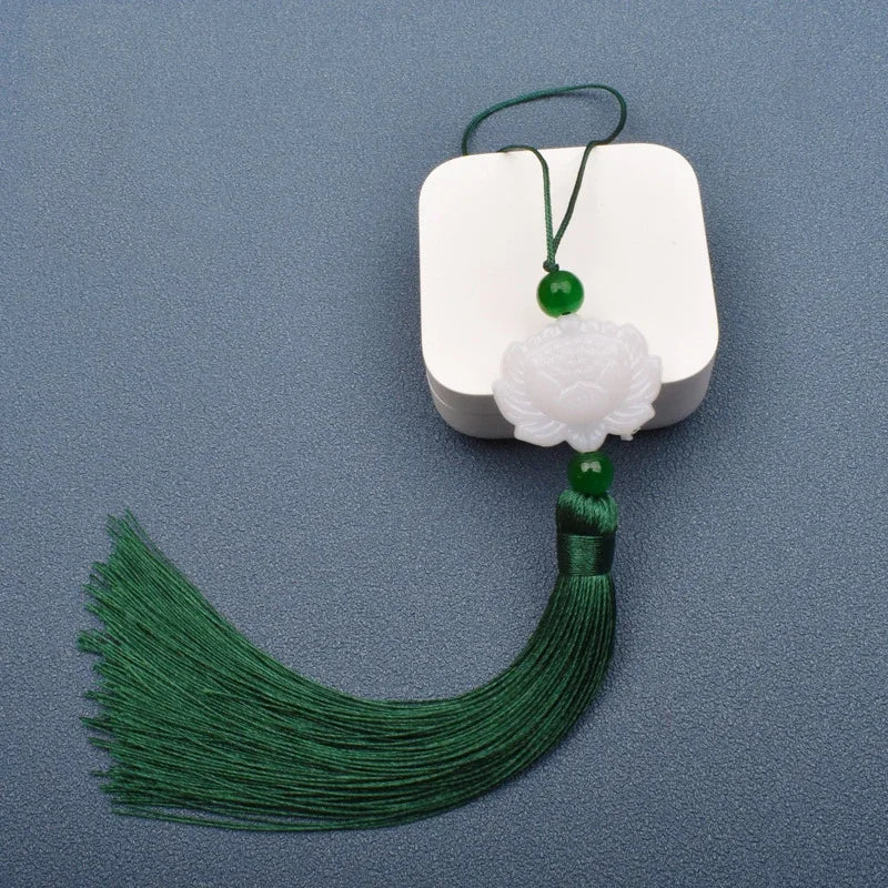 1 Pcs White jade lotus Fringe Trim Bookmark Silk Tassels Pendant DIY Sewing Curtains Accessories Clothes Bag Craft Supplies Oasis Select Deep green 1 PCS